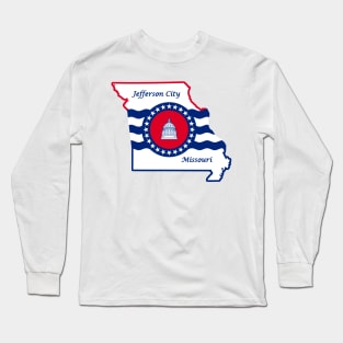 Jefferson City Missouri Flag State Outline Long Sleeve T-Shirt